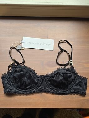 Stella McCartney Black Lace Satin Underwire Bra